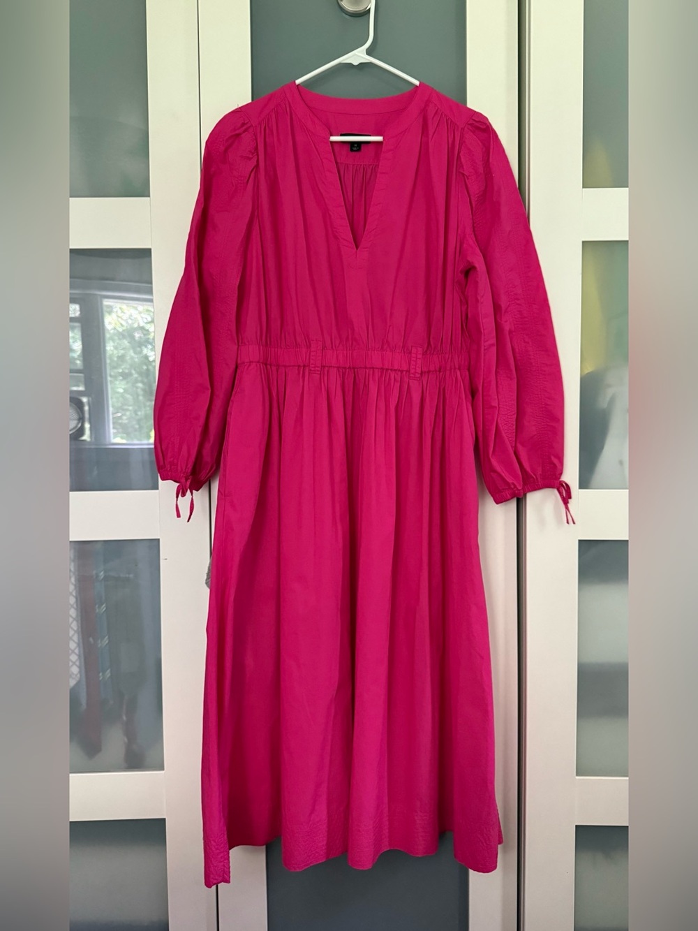 J. Crew Tie-Waist V-Neck Dress Size Medium Pink Full Length Cotton A-Line